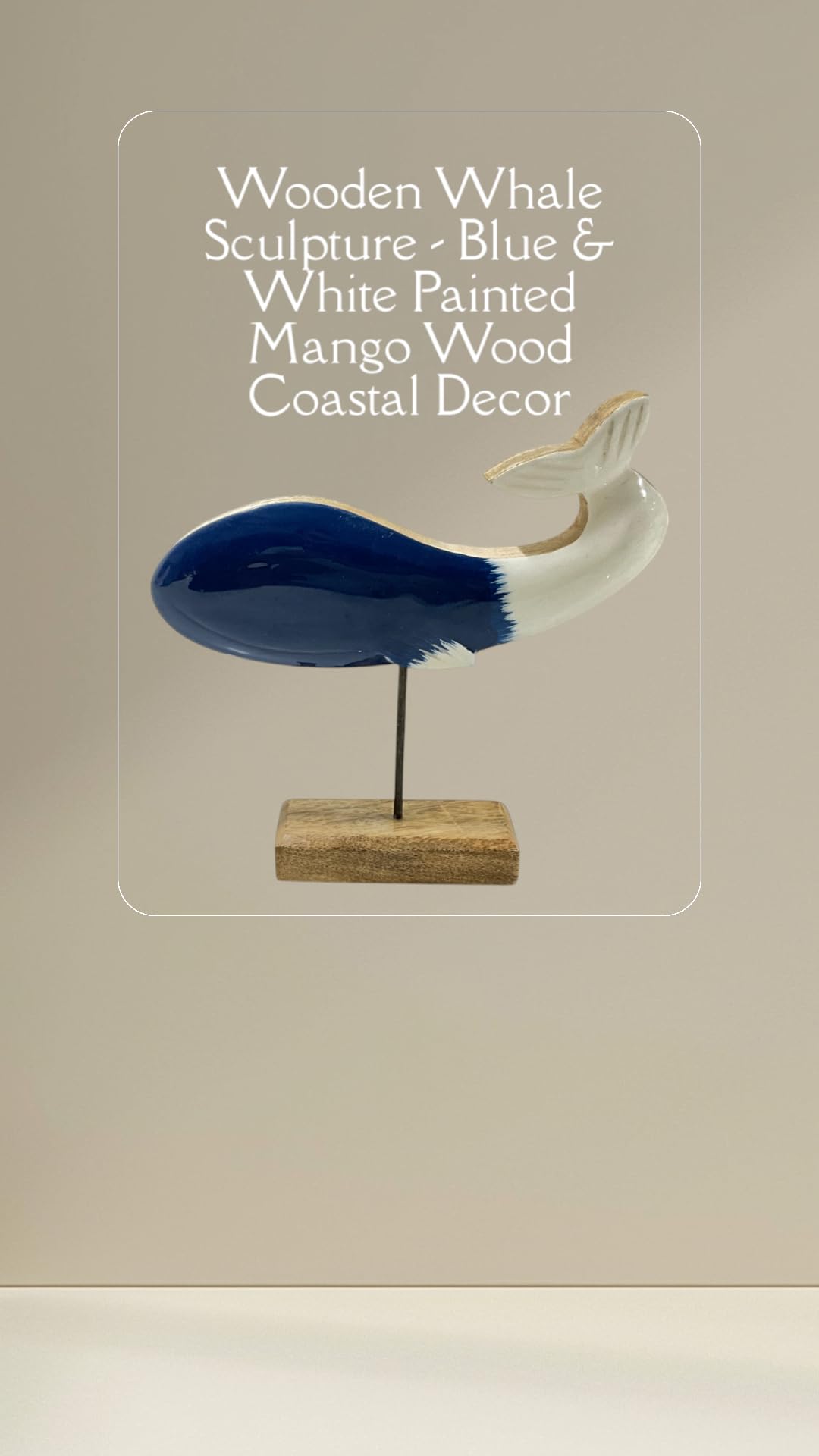 Indian Wood Export Whale Fish Sculpture - Blue & White Painted Mango Wood And Enamel (Hand Painted) Coastal Decor - Tabletop Marine Life Art with Stand | Home Decoration Gift (Small Fish (20x5x20 CM))