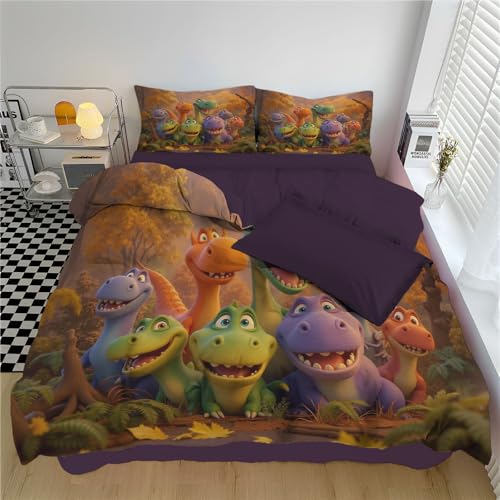 Housse de couette 3D dinosaure microfibre douce orange brûlé