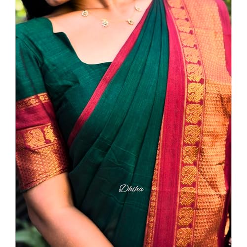 Image of Narayanpet Pure Cotton Saree for Women | Preethika Big Border Saree with Running Blouse | Tassels | Handloom Weave