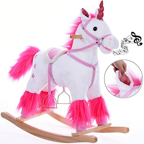 Deuba Balancín Mecedora Unicornio a báscula con Sonido Estructura de Madera Juguete sillín de Montar Peluche niños 3+ años