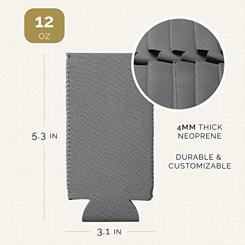 Image of Slim Can Cooler Sleeve 12 Pack - Blank Neoprene Insulated Can Coolers for 12 oz Skinny Beer & Soda Cans - Sublimation Ready Drink Sleeves for Heat Press, Custom Printing & Party Favors (Grey)