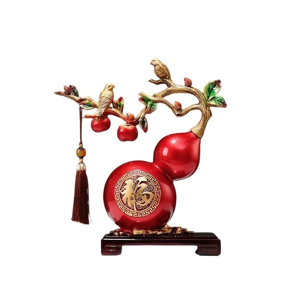 zhuyanbo007 Desk Statue, Lucky Gourd Decor for Living Room, Feng Shui Home Gift for Good Fortune(Red)