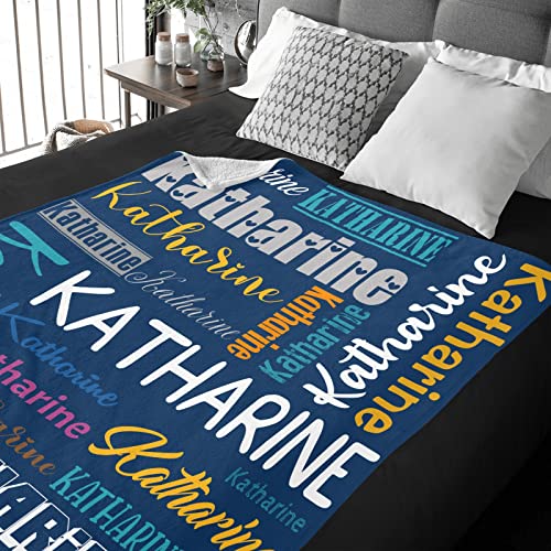 Personalized Blanket for Kids Adults Personalized Name Blanket Custom Blanket with Name Personalized Gifts for Christmas Birthday Valentines Day Mothers Fathers Day (Dark Blue&Colorful, 60"x80")