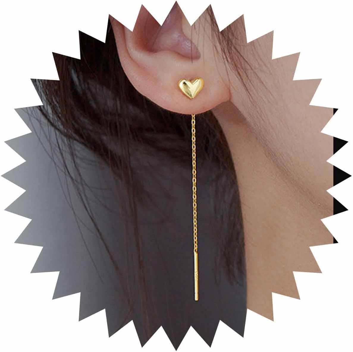 Vintage Heart Threader Earring Long Heart Chain Earrings Gold Bar Threader Dangle Earrings Tiny Heart Stud Earrings Jewelry for Women