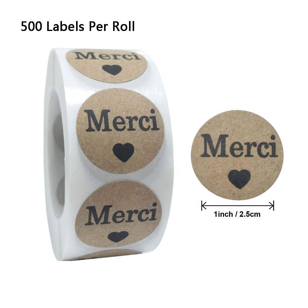 Hsyzygian 500pcs / Roll Thank You Label Stickers Round French Grateful Stickers for Scrapbooking Cards Making Envelopes Sticker Paper for Printer