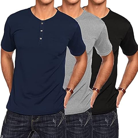 COOFANDY Men's 3Pack Henley Shirts Short Sleeve Casual Basic Summer Solid T Shirts with Pocket Cover