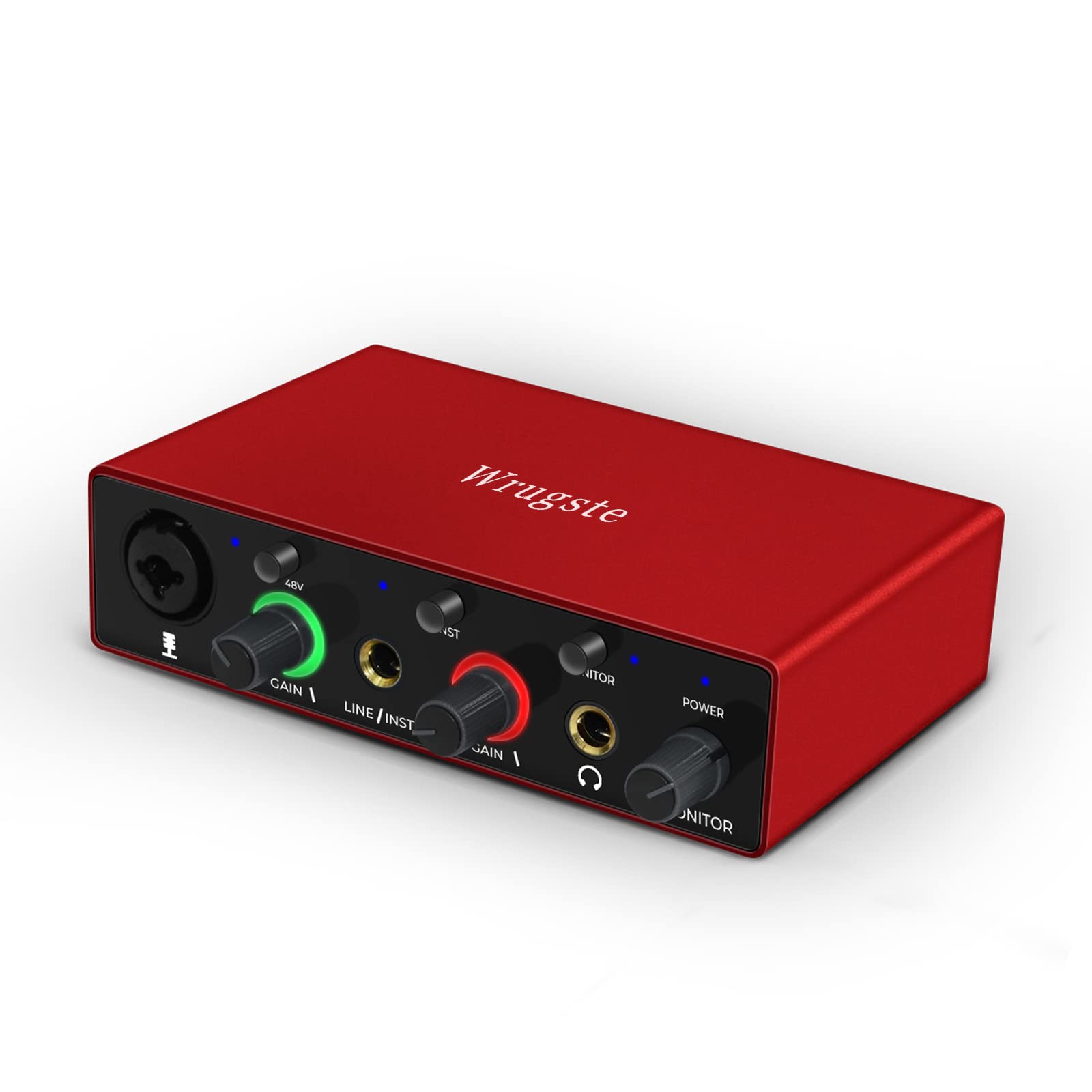 USB Audio Interface Solo(24Bit/192kHz)+48V Phantom Power for Computer Recording Podcasting and Streaming Plug and Play Noise-Free Wrugste XLR Audio Interface for PC No Software Included