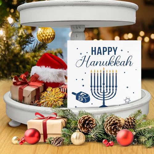 Image of Hanukkah Decor, Happy Hanukkah Wood Box Sign, Jewish Home Office Decorations for Desk Table Shelf 5 X 5 Inches