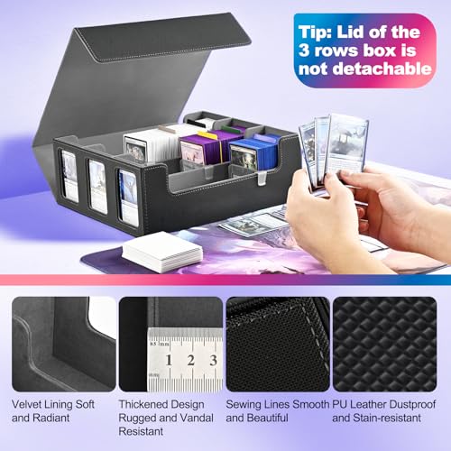 Image of UAONO Card Storage Box for Trading Cards, 1800+ Commander Deck Box for MTG with Display Window, Toploader Card Case fits Magic TCG PTCG Sports Cards; 10 Removable Divider Tabs, 3 Stoppers (Black)