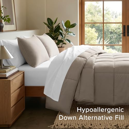Image of Bare Home Comforter Set - King /California King Size - Ultra-Soft - Goose Down Alternative - Premium 1800 Series - All Season Warmth (King /Cal King, Khaki)