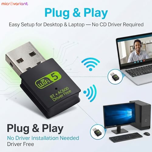 Image of MV 600 Mbps 5G Wi-Fi + Bluetooth USB Dongle |2.4 & 5Ghz | for Desktop /Laptop /PC | Plug & Play | Windows 11 /10 Support | WPA /WPA2 Security