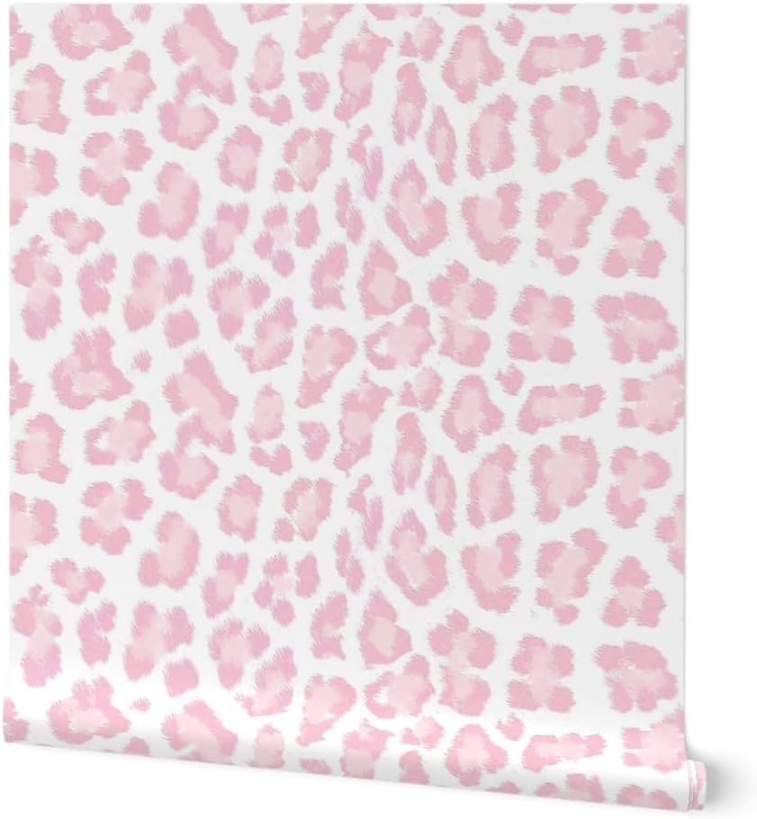 Peel & Stick Wallpaper 3ft x 2ft - Blush Leopard Print Pink Skin Jaguar Cheetah Custom Removable Wallpaper by Spoonflower
