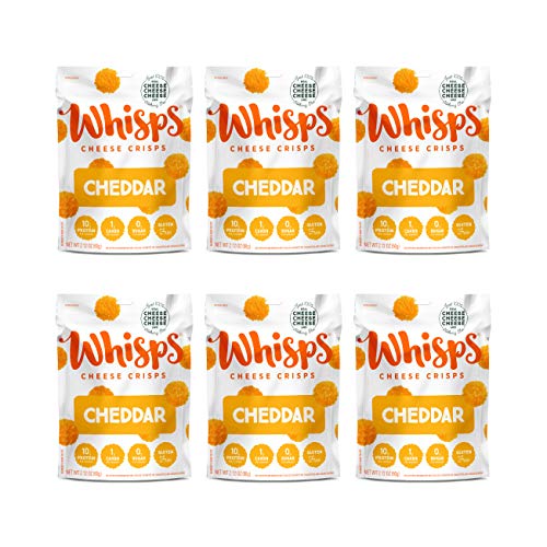 Whisps Cheese Crisps - Cheddar Cheese Snacks, Keto Snacks, 22g of Protein Per Bag, Low Carb, Gluten & Sugar Free, Great Tasting Healthy Snack, All Natural Cheese Crisps, Cheese Snack Packs - Cheddar Cheese, 2.12 Oz (Pack of 6)