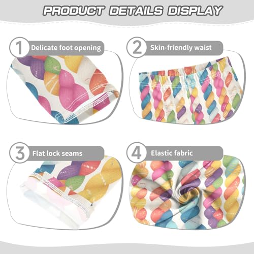 Realistic Knitted Illustration Rainbow Texture Kids Girl's Active Leggings Comfortable High Waisted Workout Pants Sports3