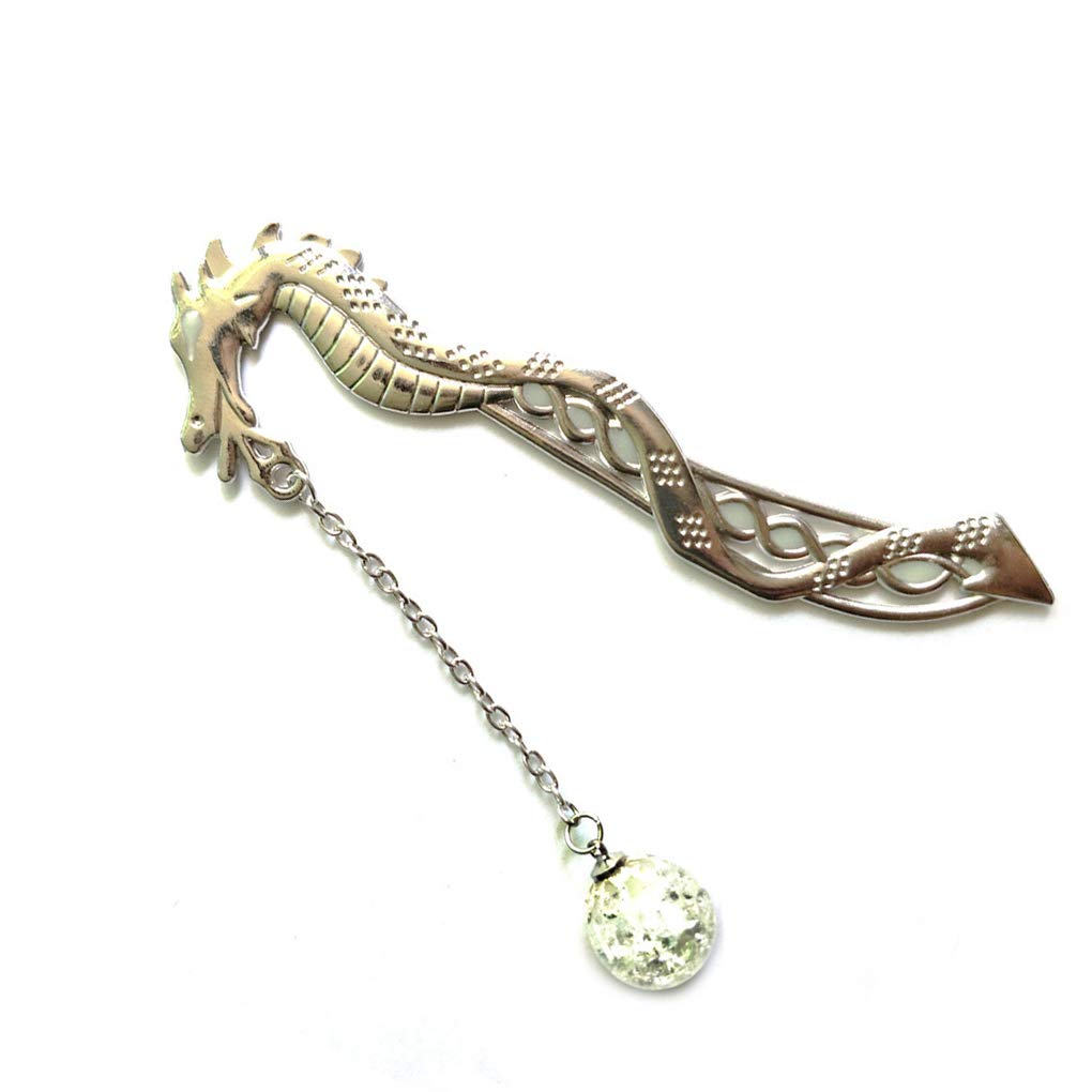 Bobury 2PCS Unique Dragon Bookmarker Luminous Beads Book Marks Vintage Book Holder for Student Stationery Gift