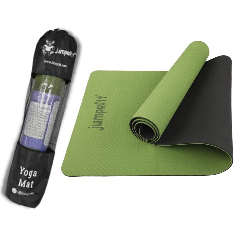 Jumprfit DOUBLE COLOUR Yoga Mat Free Bag Shoulder Carry Strap 6 mm Anti-Skid Yoga Mat (183 cm x 61 cm) Green/Black (B09ZB4CYV2) Amazon Price History, Amazon Price Tracker