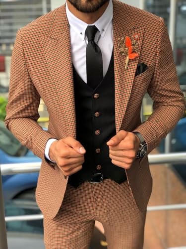 Wangyue Mens Houndstooth Plaid Blazer Casual Sports Coat Slim Fit Checkered Jacket Wedding Prom Blazer Coats Jackets3