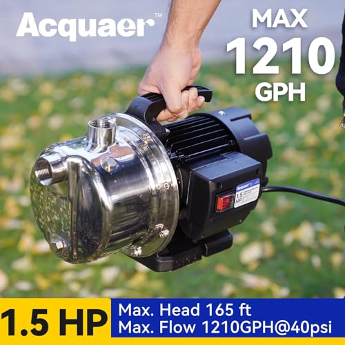 Image of Acquaer 115V Shallow Well Garden Pump, Stainless Steel, Sprinkler Water Transfer Draining Irrigation Pump 1210 GPH, for Water Removal Lawn Garden,1.5 HP Portable