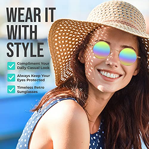 Image of Retro Round Sunglasses Small Colored Lens Hippie Glasses