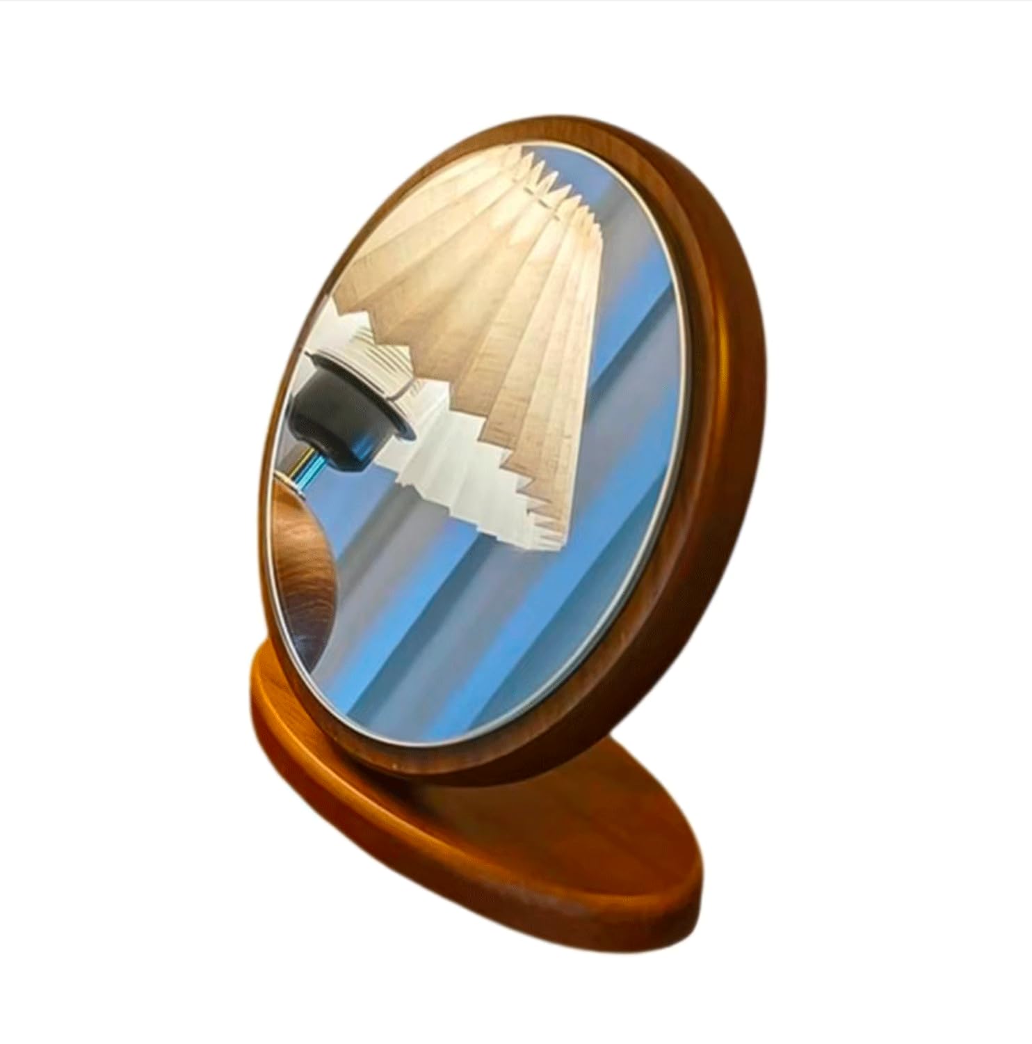 Wooden Vanity Mirror, Round Tabletop Makeup Mirrors, 90°Rotation