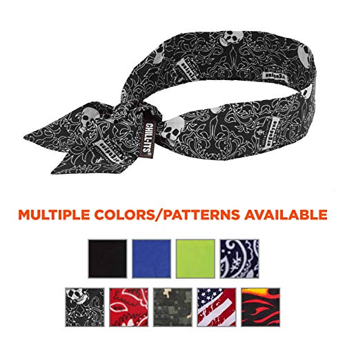 Image of Ergodyne Chill Its 6700 Cooling Bandana, Lime, Evaporative Polymer Crystals For Cooling Relief, Tie For Adjustable Fit,, Skulls