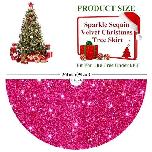 image for FUHSY Sequin Pink Christmas Tree Skirt Velvet Tree Skirt 36 Inch Glitt
