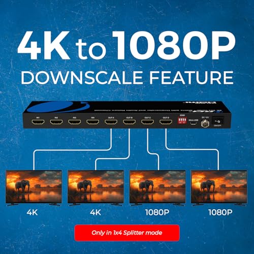 image for OREI 4K@60Hz 4×4 HDMI Matrix Switch with Downscaler & ARC, 18Gbps, HD