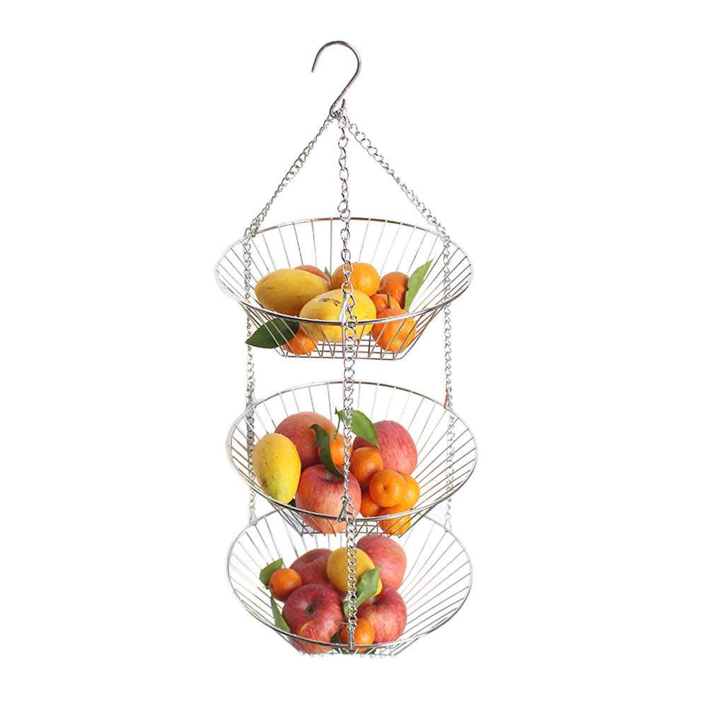 CTRLZS Hanging Fruit Basket Iron Art 3-Layer Baskets Fruit Tray Drain Basket Household Fruit Bowl Storage Basket