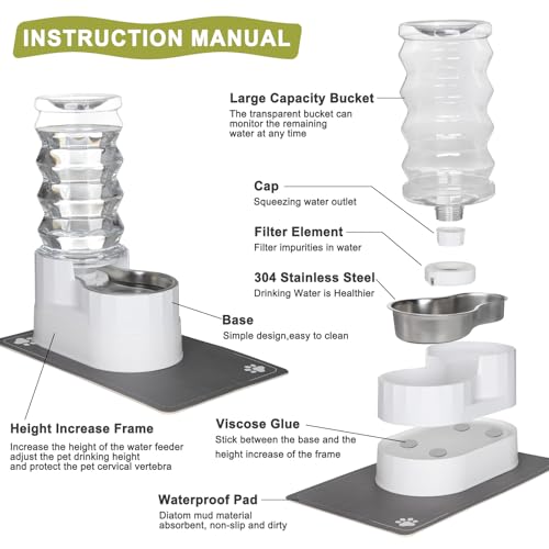 RIZZARI-8L-Raised-Automatic-Pet-Waterer-Gravity-fed-Stainless-Steel-Waterer-100-BPA-Free-Large-Capacity-Feeder-for-Cats-and-Medium-to-Large-Dogs-Pearl8L RIZZARI 8L Raised Automatic Pet Waterer Gravity fed Stainless Steel Waterer 100 BPA Free Large Capacity Feeder for Cats and Medium to Large Dogs Pearl8L