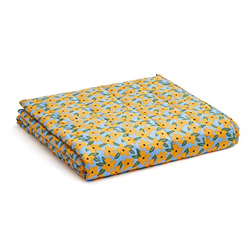 YnM Weighted Blanke, Heavy 100% Oeko-Tex Certified Cotton Material with Premium Glass Beads (Yellow Flower,60''x80'' 20lbs), Suit for One Person(~140lb) Use on Queen/King Bed