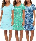 ENJOYNIGHT 3 Pack Womens Cotton Nightgown Short Sleeve Nightshirt Soft Sleep Shirt(X-Large,BL+Fly+Flamingo)