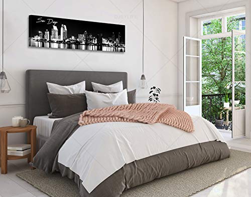 Image of DJSYLIFE San Diego Skyline Wall Art,Black and White Cityscape 13.8 inchx47.3 inch