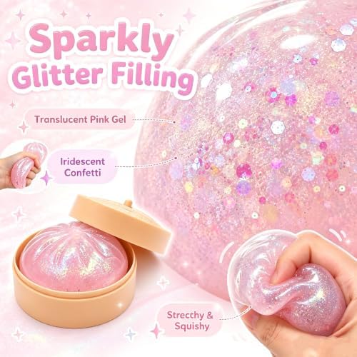 Rainbow Glitter Slow Rising Squishy Squeeze Toy,Stress & Anxiety Relief Sensory Fidget Toy (X-4PCS) - 3