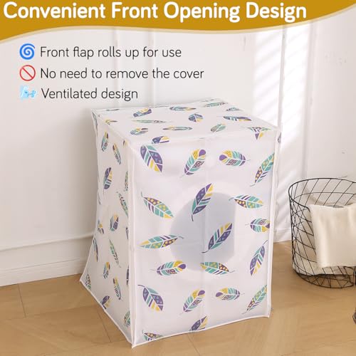 Image of HOKIPO Waterproof Front Load Washing Machine Cover | PEVA Dustproof Protective Cover for 6kg, 6.5kg, 7kg & 7.5kg Fully Automatic Machines | Size 63x62x85 cm, Boho Feathers (AR-5878-D5)