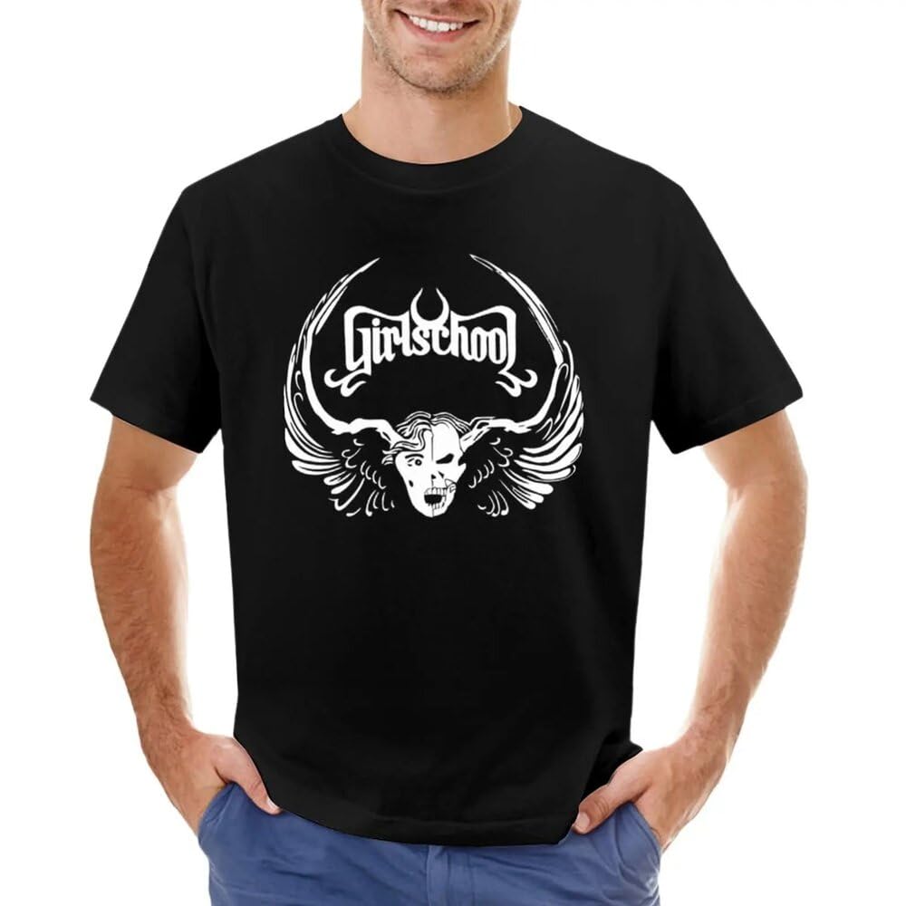 GIRLSCHOOL T-Shirt Aesthetic Clothing Hippie Clothes Tops Short Sleeve tee Men Black XXL