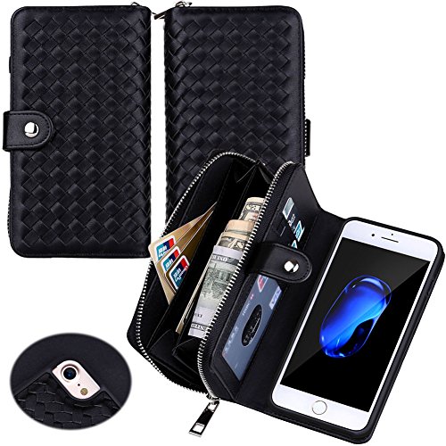 Urvoix iPhone7 / iPhone 8 Case, Woven Skin Leather Zipper Wallet Detachable /