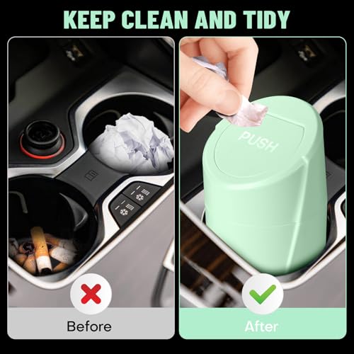 Image of Car Trash Can Bin with Lid - Car Garbage Can Cup Holder - Green Mini Leakproof Vehicle Trash Garbage Can Bin with 20pcs Trash Bags-Car Organizers and Storage for Front Back Seat Accessories