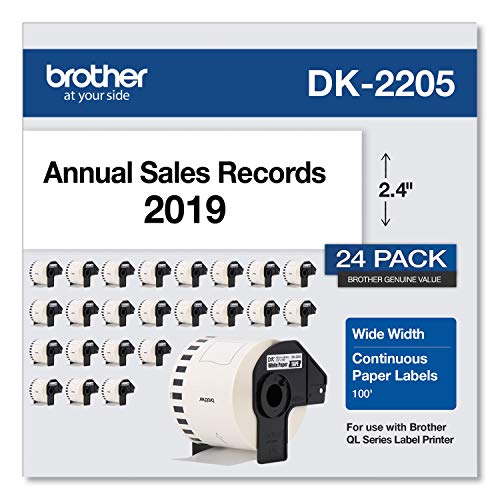 Brother Genuine, DK-220524PK Continuous Paper Label Roll, Cut-to-Length Label, 2.4â€ x 100 Feet, (24) Rolls Per Box, White (DK220524PK)