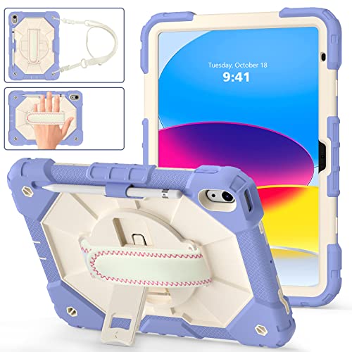 Coque iPad 10e génération (A2696 A2757) violette antichoc avec support rotatif