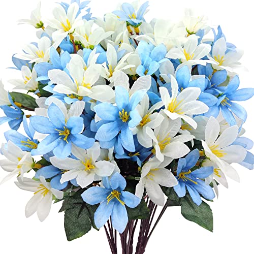 Guagb 6 Bündel künstliche Lilien, Seidenblumen, künstliche Blumenstrauß, Lilien, Arrangements für den Außenbereich, Innenbereich, Zuhause, Hochzeit, Party, Vase, Dekoration (blau) Cover