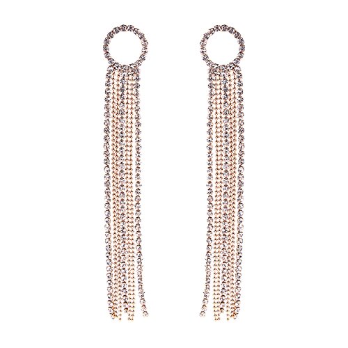 Rosemarie Collections Women's Crystal Rhinestone Cascading Extra Long Fringe Drop Earrings (Gold) #TOP6