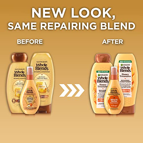 Garnier Whole Blends Honey Treasures Repairing Shampoo, Conditioner + Miracle Nectar Leave-In Set For Dry, Damaged Hair (3 Items), 1 Kit (Packaging May Vary) #TOP1