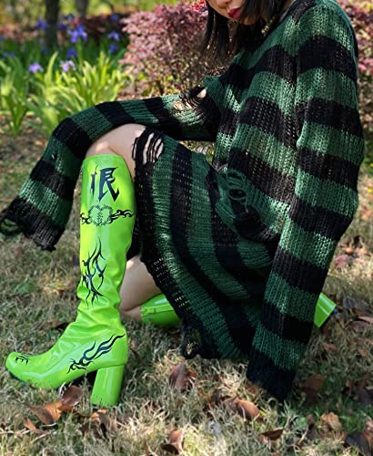 Image of Goth Y2K Striped Sweater Grunge Ripped Punk Gothic Sweaters for Women