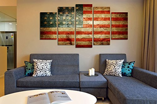 Vvovv Wall Decor American Flag Wall Art Canvas Decor Patriotic Theme Rustic Canvas Painting Framed For Living Room Bedroom Office Decor Large 5 Panels #TOP1