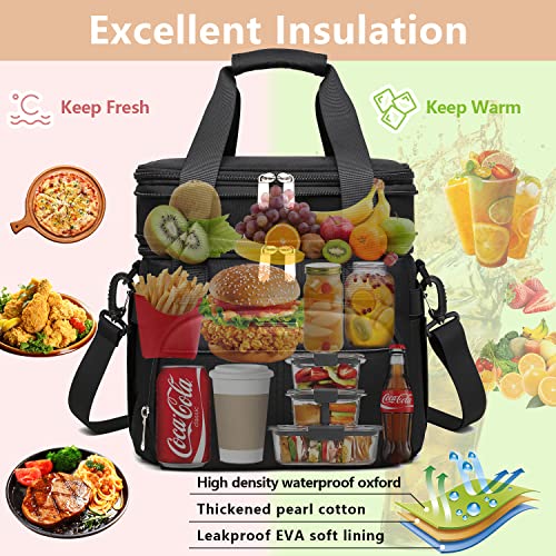 Baverge Lunch Box For Men Women, Insulated Loncheras Para Mujer Hombres, Large Portable Collapsible Adult Work Food Cooler, Expandable Heavy Duty Leakproof Tactical Lunch Bag Black #TOP1