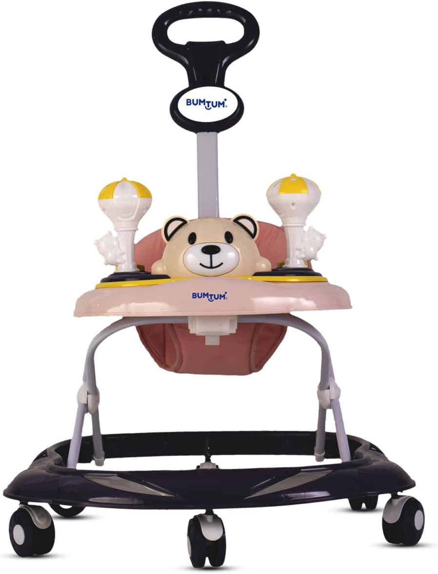 BUMTUM Baby Walker | Baby Walker with Parental Handle, Music & Stopper | 6-48 Months | Walker for Baby | Multifunctional & Adjustable | Bear Walker Pink