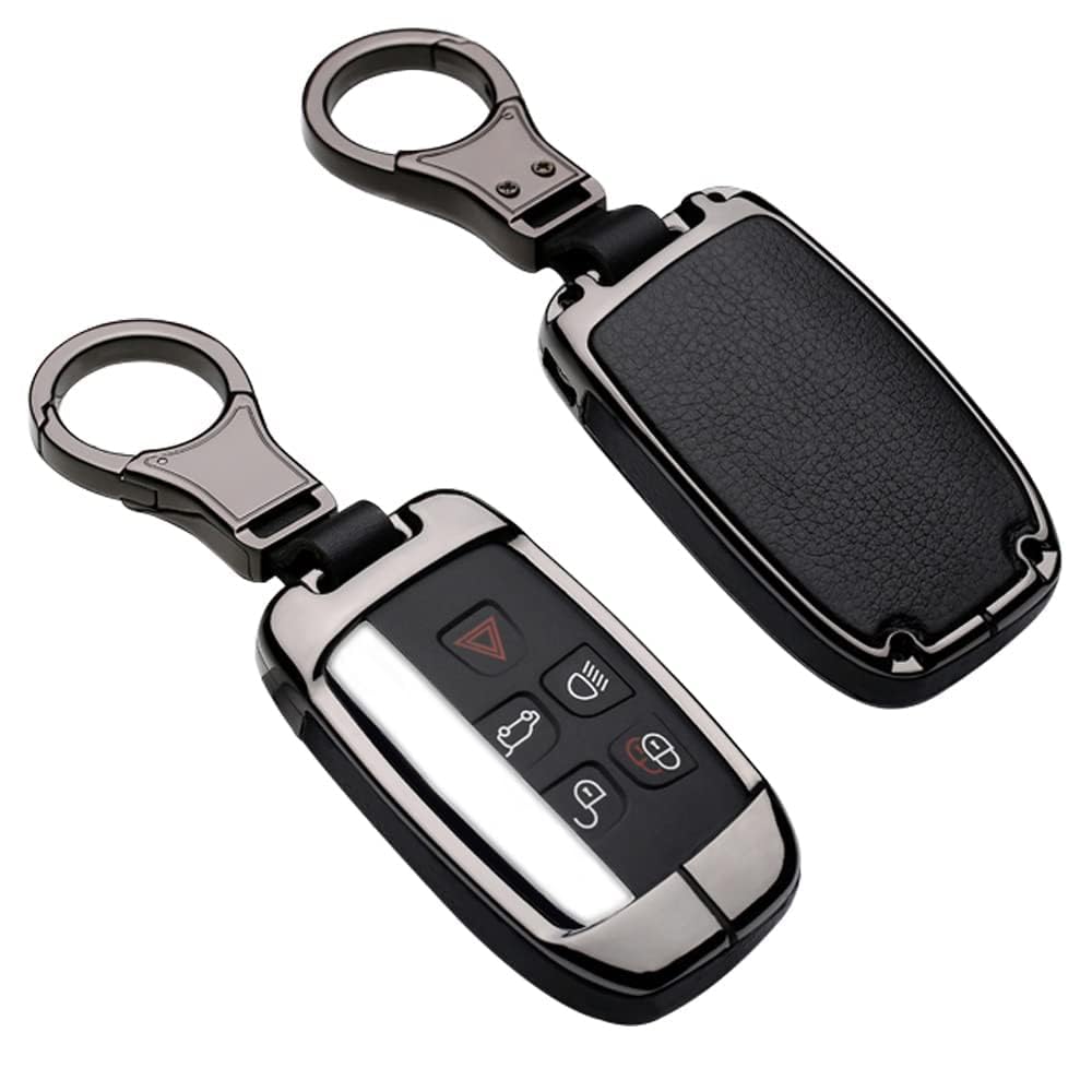 Woniyal 1 Pc Car Key Fob Cover for Land Rover Discovery Sport Defender Freelander Range Rover Evoque Velar, Zinc Alloy Leather Full Protection,Black