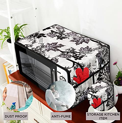 Image of Polyester 3-Layered Microwave Oven Top Cover With 4 Utility Pockets Suitable for Upto 30 Liter (Color- Black, Size-36x14 Inches)