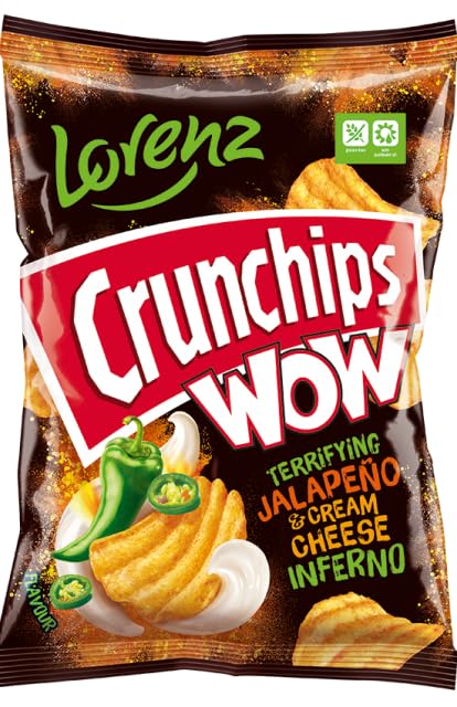 Lorenz Crunchips 6 Packets | Lorenz Potato Snacks, Flavored Chips | (6 Pack, Jalapeno & Cream Cheese 75g)