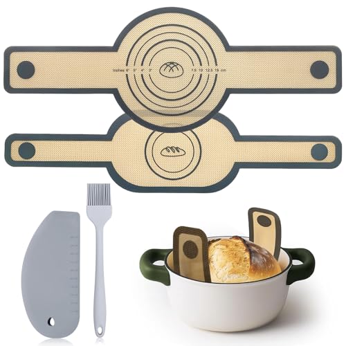 2 Pezzi Tappetini da Forno in Silicone, Tappetino Pane per Forno Olandese, con Spatola e Pennello, Tappetino in Silicone Riutilizzabile con Manici Lunghi, Grigio